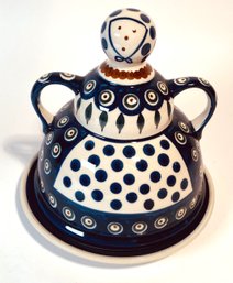 Vintage Boleslawiec Polish Pottery Lady Cheese Dome