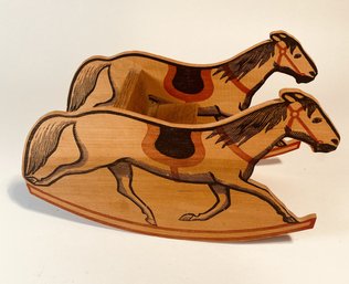 Vintage Wooden Horse Themed Rocking Chair For Dolls