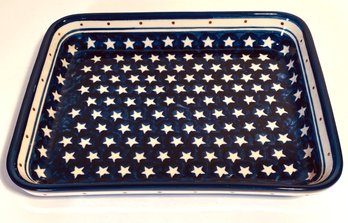 Boleslawiec Hand Made Stars And Stripes Polish Pottery Baking Pan