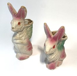 A Pair Of Vintage Painted Paper Mache Rabbit Bunny Planters