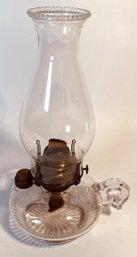 Antique Queen Anne Finger Oil Lamp With Queen Anne Burner And Glass Chimney