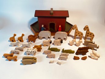 Vintage Wooden Noah's Ark Set With 40 Wooden Animals