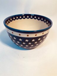 Boleslawiec Hand Made Stars And Stripes Polish Pottery Bowl.