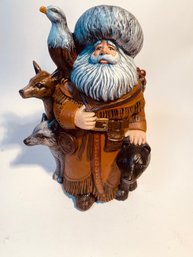 Hand Painted Old World Santa With Forest Animals Artist Signed.