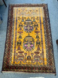 Vintage Yellow Balouchi Rug With Great Design, About 3'x5'