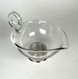 Vintage Glass Gravy Boat With Silver Plate Or Sterling Silver Base