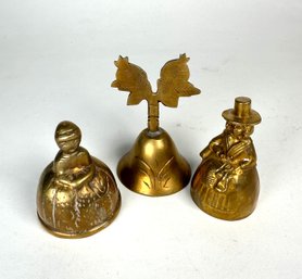Lot Of 3 Small Decorative Brass Bells Leaf And Woman Designs