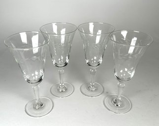 4 Vintage Crystal Glass Wine Goblets Leaf Pattern