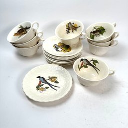 Beautiful Bird Themed China Tea Set Saucers And Cups Alfred Meakin England