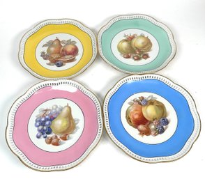 Set Of 4 Schumann Arzberg Hand Painted Fruit Plates Reticulated Edges