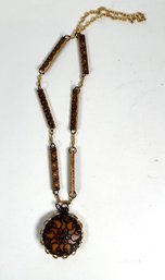 Captivating Necklace With Wooden Pendant And Chain Detail