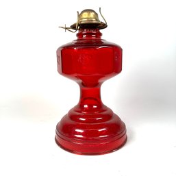Vintage Eagle Red Embossed Glass Kerosene Lamp