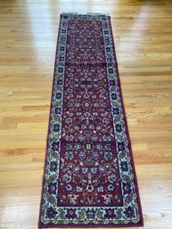 Vintage Red Floral 8ft Runner Rug With White Border, Beautiful Design