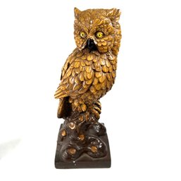 Vintage Large Brown Plaster Cast Barred Owl Statue 14'
