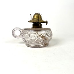 Vintage Small Clear Glass Kerosene Lamp With Handle And Wick