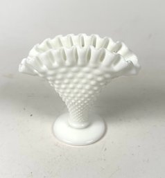 Vintage Miniature Fenton Milk Glass Hobnail Textured Fan Shaped Vase