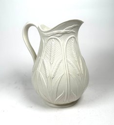 Vintage Cream White Ceramic Pitcher With Wheat Design