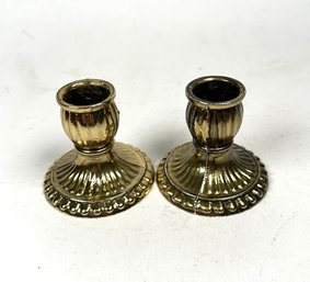 Pair Of Cast Metal Candle Stick Holders