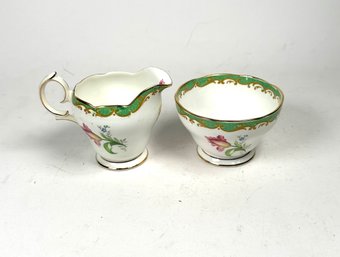 Bell Narcissus Green Bone China Tea Cup And Mini Creamer - England