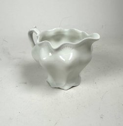 Vintage White Ceramic Creamer With Ruffled Edge Detail