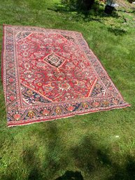 Large Persian Heriz Red Medallion Handwoven Wool Rug, Approx 8ft By 10ft