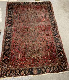 Antique Persian Sarouk Rug 4 Ft X 6 Ft Red With Black Border