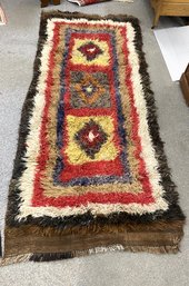 Vintage Hand Woven Shaggy Wool Rug, Unique Colors And Design