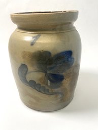 Antique Blue Floral Crock With Rare Design