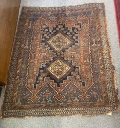 Antique Persian Hand Woven Rug With Unusual Design  Red And Blues