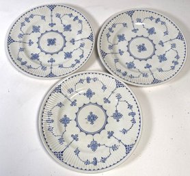 Set Of 3 Furnivals Blue And White Denmark England Plates