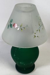 Small Glass Candle Lamp. Green With Clear Shade