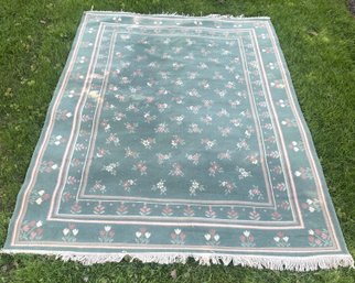 Durystan Light Blue Floral Wool Rug 5'7'x7'11'