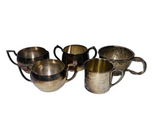 Collection Of Five Mini Silver Plate Cups & Double Handled Bowls