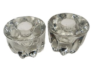 Pair Of Fun Tapered Candlestick Candle Holders, Bubble Glass