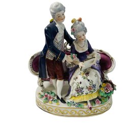 19th Century Porcelain Figurine Of Couple, Meissen Blue Cross Swords Stamp