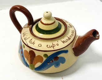 Vintage We Will Take A Cup Of Kindness Pottery Painted Teapot (has Damage)