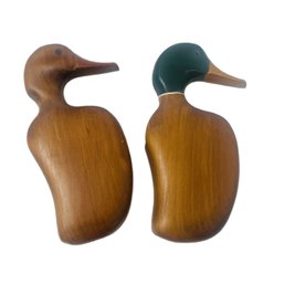 Signed ' Woodshapes' 1984 Mallard Duck Pair Of Wall Hangings