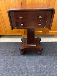 Antique Empire 2 Drawer Drop Leaf Stand With Pedestal Base