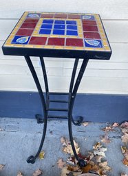 Red Blue And Yellow Tile  Plant Or Accent Stand With Metal Base