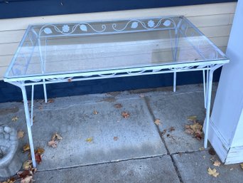 Wrought Iron White Patio Table With Glass Top