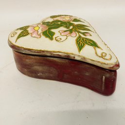 Large Ceramic Heart Shaped Floral Trinket Box