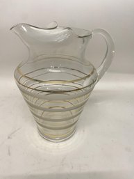 Clear Glass Pitcher With Gold Accents