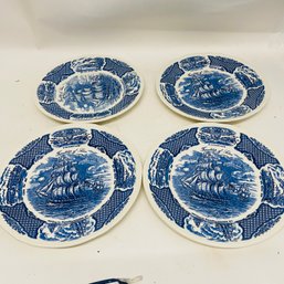 Set Of 4 Four Winds Blue Transferware  Plates