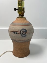 Vintage Artist Made Stoneware Lamp With Painted Design