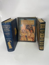 3 Vintage Books Including Treasure Island, Ghostly Tales And History Of Modern England