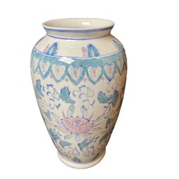 Small 9 1/2 Inch Chinese Vase With Light Blues And Pink Flowers
