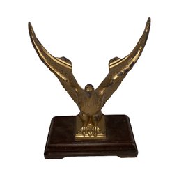 Brass Coated Eagle On Wood Stand Made To Hold A Clock