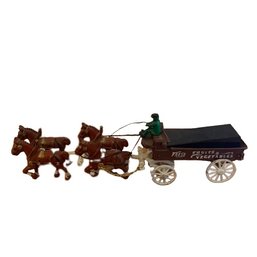 Vintage Cast Iron Fruit Vegetable Wagon Horses Rustic Primitive Driver