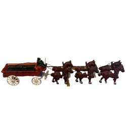 Vintage Cast Iron Horse Carriage Wagon Toy 3 Sets Of Horses And Driver