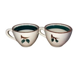 Pair Of Vintage Stangl Mugs, Green And Brown Hand Painted